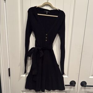 Lulu's Black Buttoned Tie Front sweater  Dress